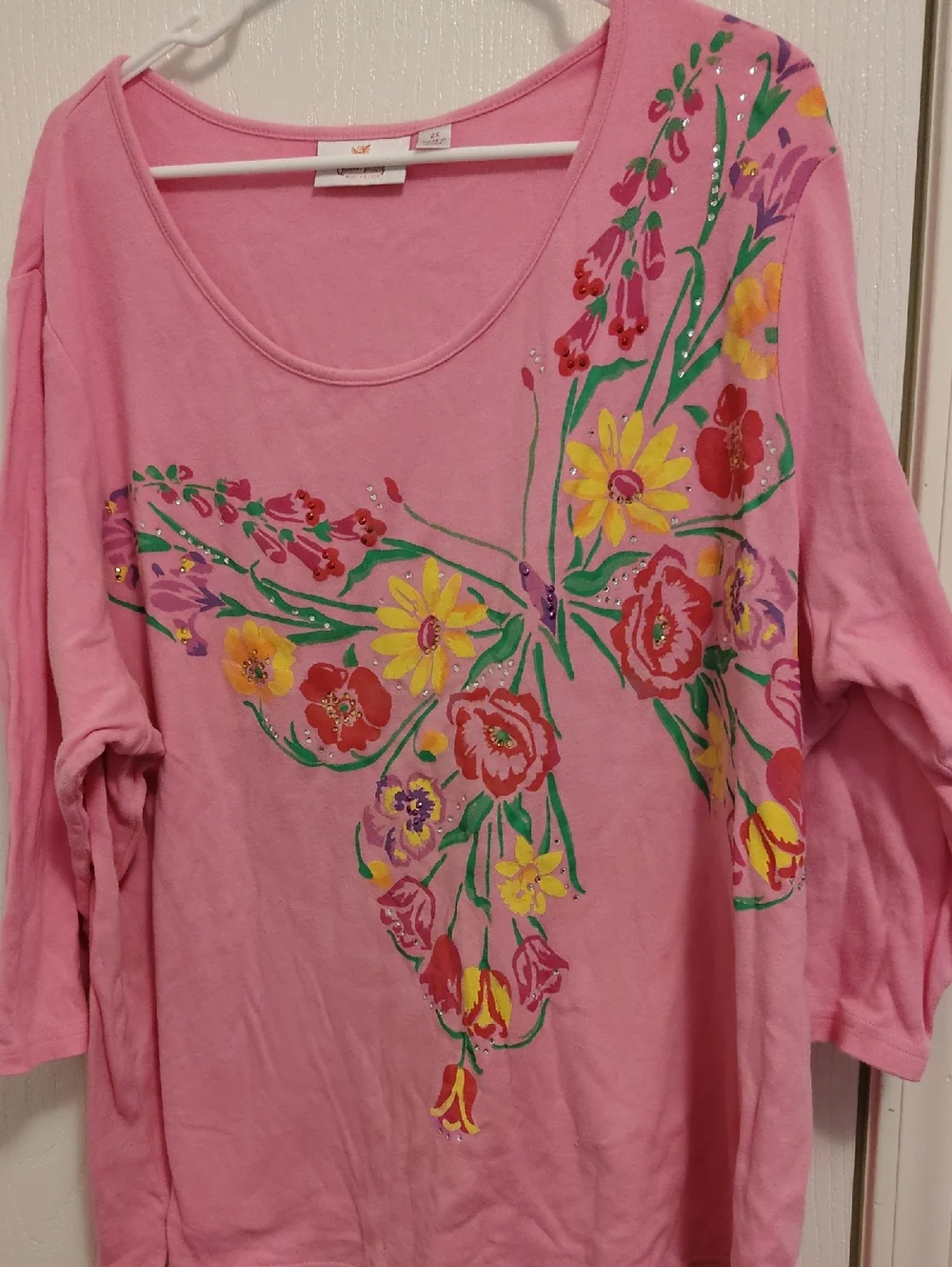 Quacker Factory Pink Floral Butterfly Tunic - Picture 1 of 4